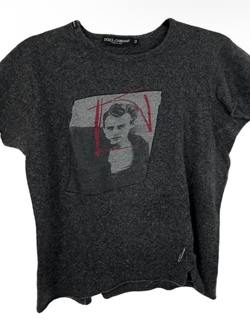 Dolce & Gabbana Dark Heather wool gray Graphic Tee with Red Accent James Dean